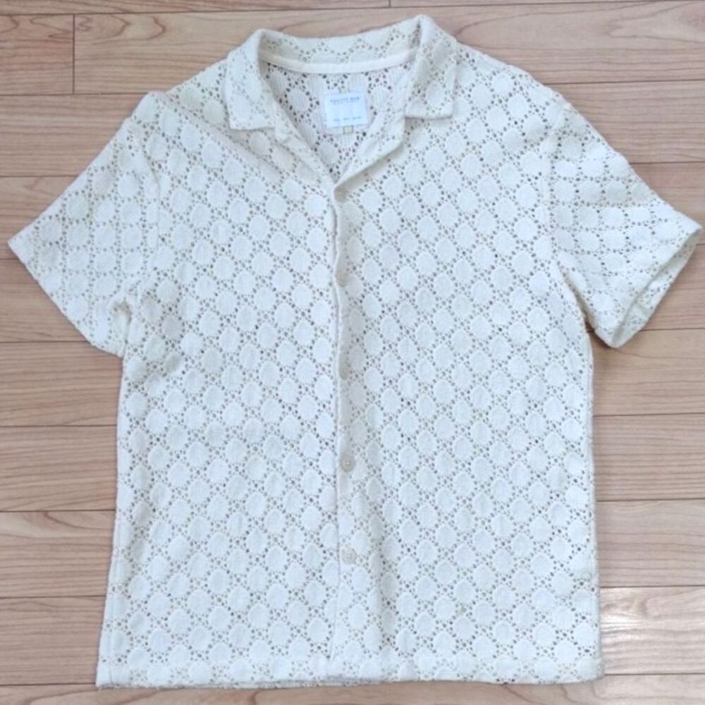 Cactus Man Ricky Singh Cream Open Stitch Short Sleeve Button Down Size Large